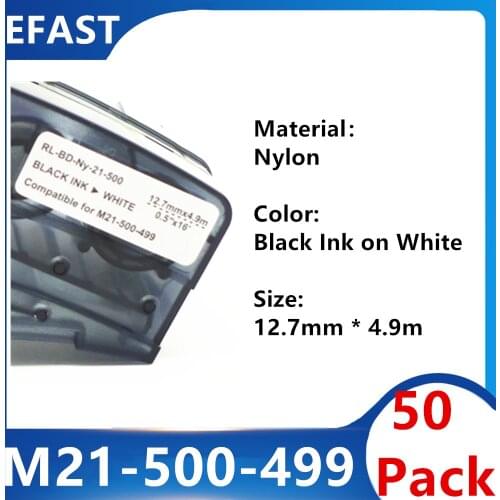 50 Pack M21 500 499 Nylon Label Ribbon Black On White For BMP21 PLUS Printer 12.7mm * 4.9m