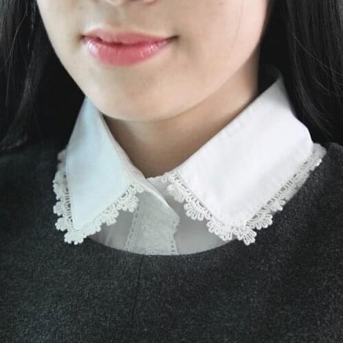 Linbaiway Women Cotton Lace Fake Collar for Women Blouse False Collar Ladies Lapel Detachable Collar Female Decorative Collar