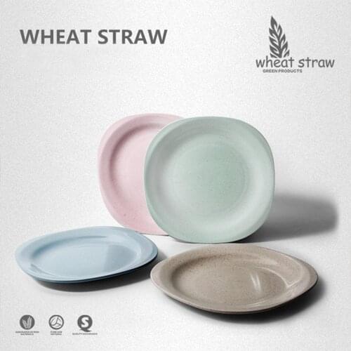 Micro-wave Plates for Baby Feeding 4-Pack Wheat Straw Dessert Plates Degradable Healthy Tableware Plate for Toddler Household