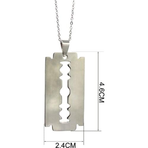 Fashion Charm Stainless Steel Razor Blades Pendant Necklaces Men Jewelry Steel Male Shaver Shape Necklace