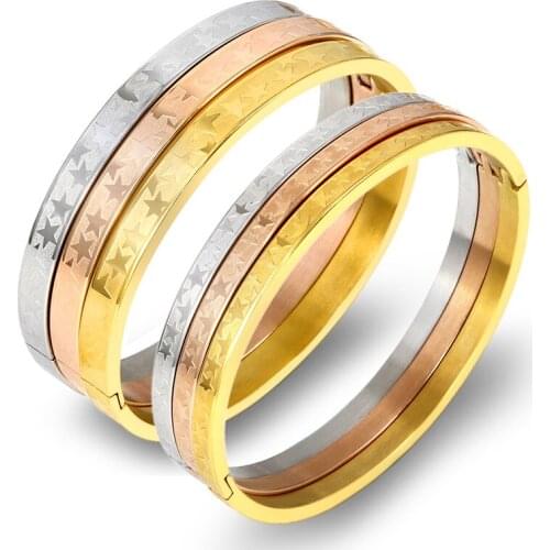 Trendy Jewelry Stars Bangles Stainless Steel Bracelet Rose Gold Color Women Couple Wrist Bangles Custom Logo