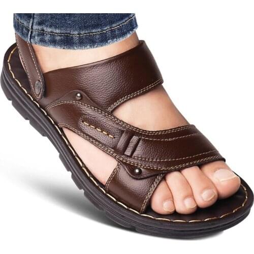 Walking casual shoes men sandals summer 2021 classic genuine leather comfortable new arrival slippers sandals slip-on man shoes