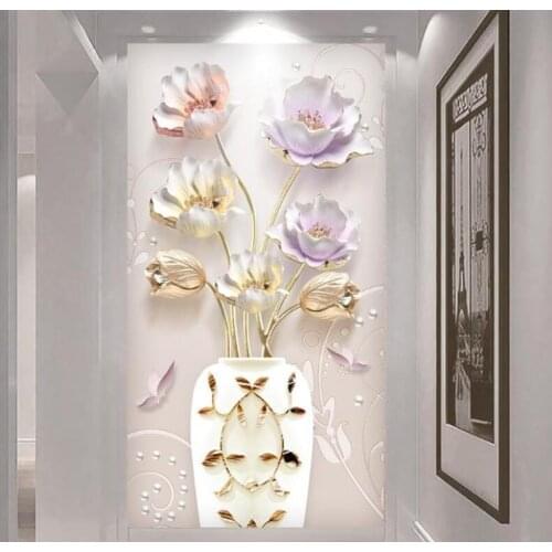 Customized 3D wallpaper mural modern simple relief three-dimensional tulip home and new Chinese porch decorative paintings