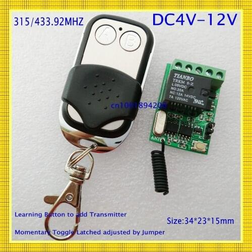 4V 5V 6V 7.4V 9V 12V Small Relay Remote Control Switch 10A Micro Wireless Relay Contact Switching Normally Open Close 315/433.92