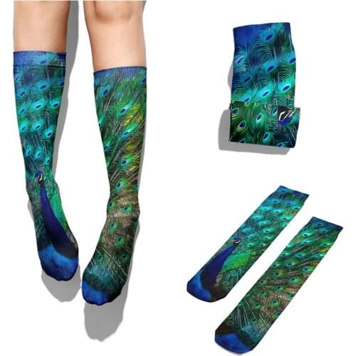 Novelty Funny Peacock Graphic Socks Women Funny Straight Sock Unisex Socks For Women Harajuku Fashion Long Crew Squirrel Sock