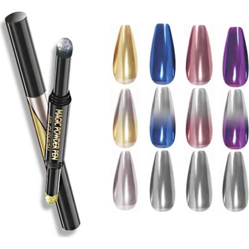 Newest Double-Head Gradient Nail Art Cushion Pen Laser Effect Glitter Aurora Nail Art Powder Pencil Chrome Holographics Manicure