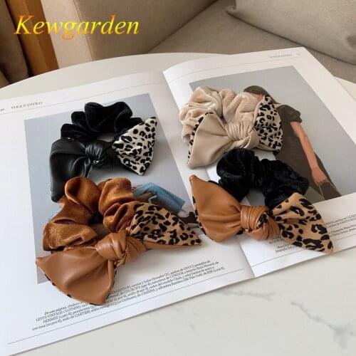 Kewgarden Girls' new leopard print leather bow hair ring for children 3pcs