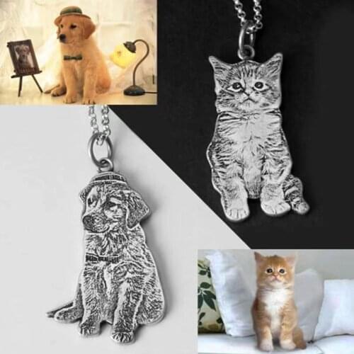DIY Photo custom cat dog pet Necklace Name Pendant photo carving
