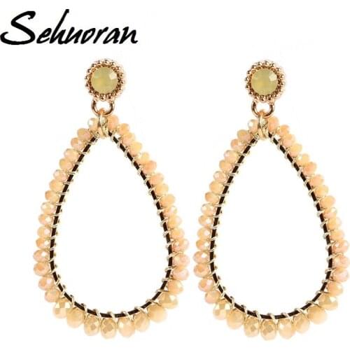 Sehuoran New Long Earrings for Women Top Crystal Silver Plated Bridal Drop Earrings Wedding Jewelry brincos Oorbellen