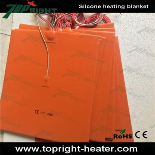 300x300mm silicone heating blanket 120v 300w Silicone Rubber heater pad heating element with J type thermocouple