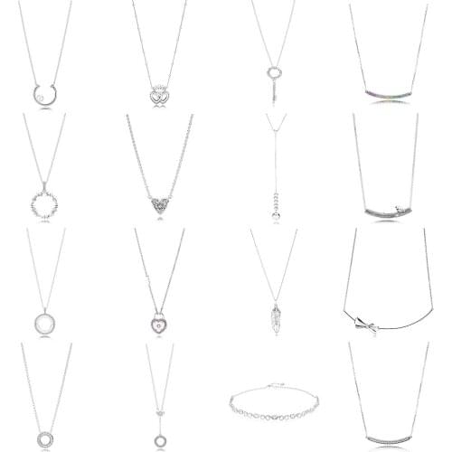 100%1:1 S925 Sterling Silver Spring Bird Curved Bar Necklace Heart Shaped Vortex Ladies Charm Luxury Jewelry