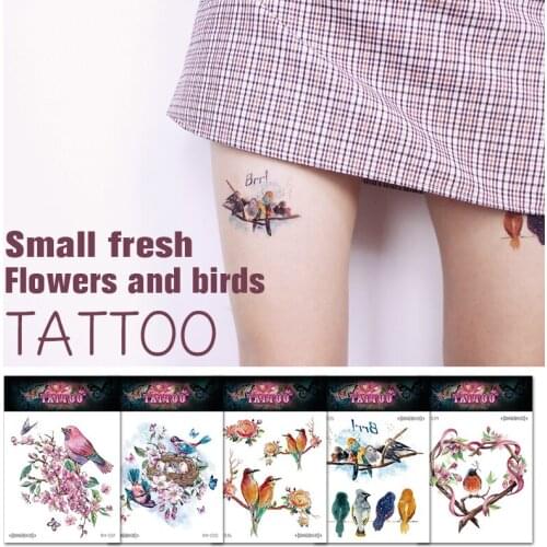 Temporary tattoo women unique flower tattoos birds leaves water transfer tattoo legs arm wrist fake tatoo girls body art fashion