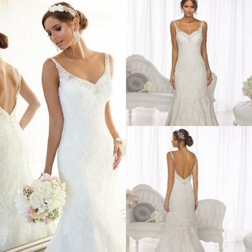 High Quality Spaghetti Straps Crystal Sequins Beads Mermaid Backless Wedding Dress