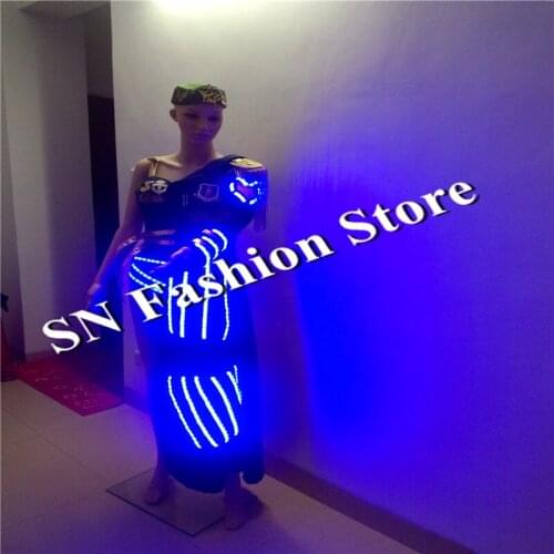 SN82-3 Colorful LED light ballroom costumes sexy dresses dance women clothes Army uniform soilder stage model dj nightclub wear