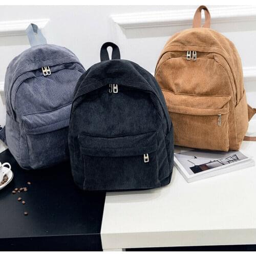 Women Girls Backpacks Mini Corduroy Backpack Rucksack School Travel Shoudler Zipper Bag