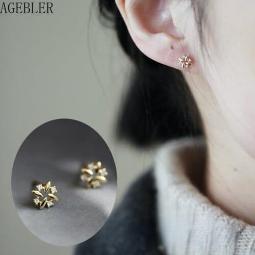 New Fashion Stud Earrings Gold Color Windmill Inlaid with Zircon Retro Earrings Fashion Women Jewelry 925 Sterling Silver Studs