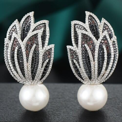 GODKI Luxury Trendy Leaf Big Earring For Women Wedding Party Imitation Pearl Cubic Zirconia Earring High Jewelry Addiction 2020