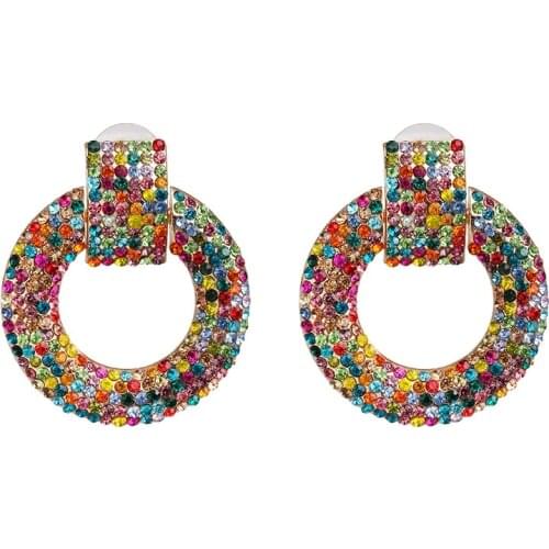 2020 New Full Rhinestone Earrings Women Geometric Statement Big Round Earrings Female Faux Pearl ZA Earrings Jewelry