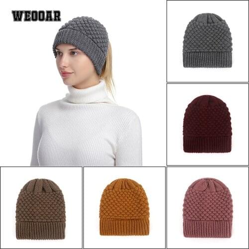 WEOOAR Luxury Winter Hats for Women Men Beanies Knitted Wool Womens Ponytail Cap Warmer Bonnet Ladies Female Hats Unisex MZ181