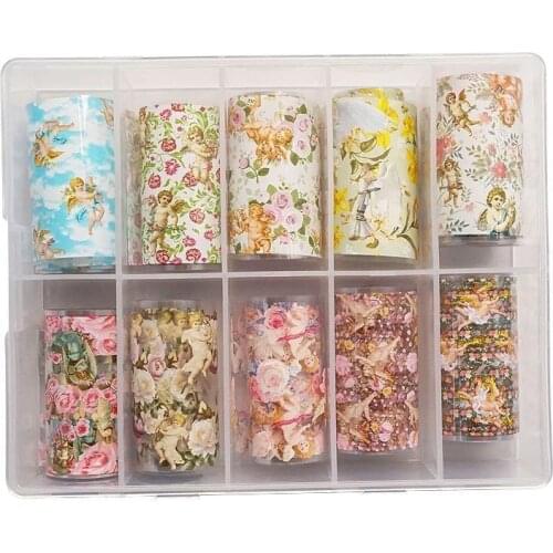 1Box Designer Foil Nail Art Angel Cupid Flower Nail Foils Transfer Stickers Starry Sky Nail Wraps Tips Nail Art Foil Stickers