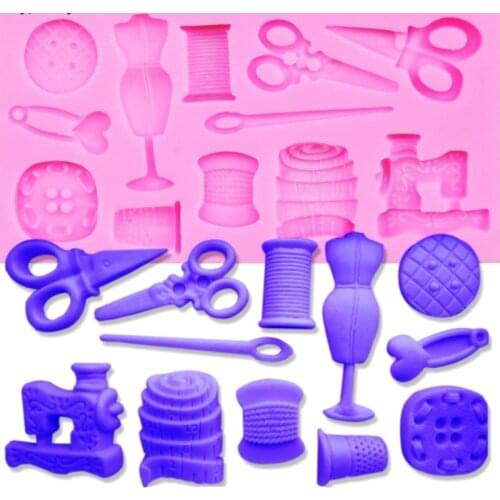 1 Pack Scissors Button Sewing Designer Clothes Silicone Mould Wedding Cake Border Fondant Cake Decorating Clay Molds DIY