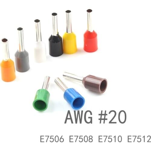 100 Pcs/lot E7506 E7508 E7510 E7512 Insulated Ferrules Terminal Block Cord End Wire Connector Electrical 0.75mm2 AWG 20 Crimp T