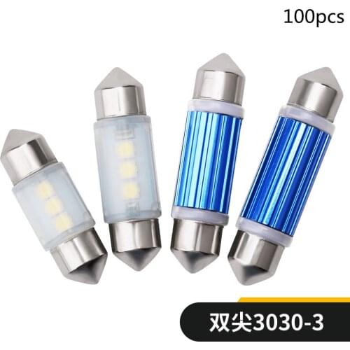 100PCS LED Car Light 31mm 36mm 39mm 41mm 3 3030 SMD Dome License Plate Trunk Bulb Luggage Compartment Lamp DC 12V White