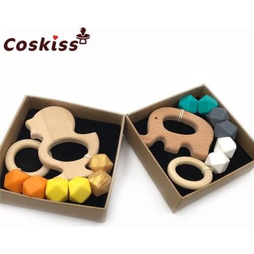 2 Pieces/lot Custom Organic Wood Animal Play Gym Toy Teething Toy Baby Teether Silicone Toys