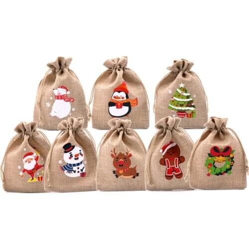 2021 Christmas Children Candy Gift Packaging Jute Bags Custom logo 10x14cm Santa Apples Toy Packing Storage Pouches Line