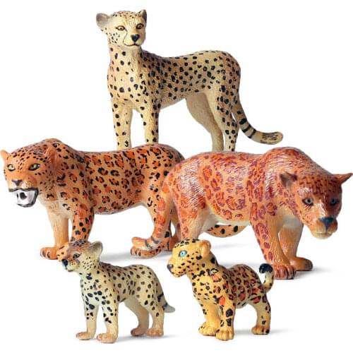 5pcs/set Simulated Cheetah Figure African Wildlife Leopard Animal Model Cognitive Figures Decor Kids Collection Educational Toys