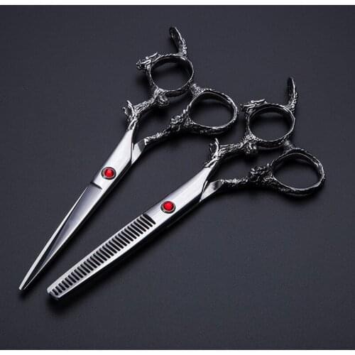 Professional Japan steel 6 inch silver dragon cut hair scissors haircut thinning barber cutting shears hairdressing scissors