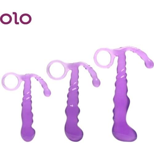 OLO Anal Plug Butt Plug Sex Toys for Men Women S/M/L with Pull Ring Colorful Crystal Jewelry Prostate Massager for Beginner