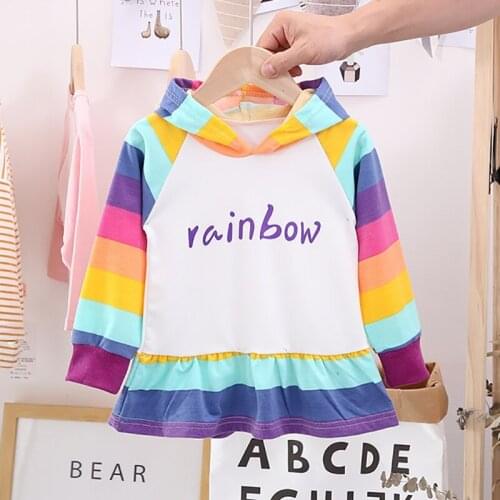 Spring Autumn Baby Girl Dress Letter Stipe Hoodie Sweatshirt Ruffles Skirt Toddler Cute Coat Kid Children Clothes