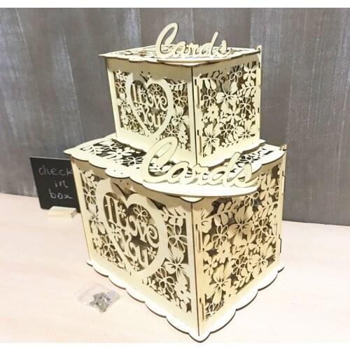 New DIY wooden card box ,"I Love You" wedding card box letter box Check-in box for Wedding Decoration with free shipping