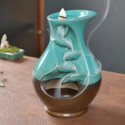 Incense Holder Ceramic Backflow Waterfall Smoke Incense Burner Censer Holder MotherS Gift 20pc Cone Retro Style Zen Decoration