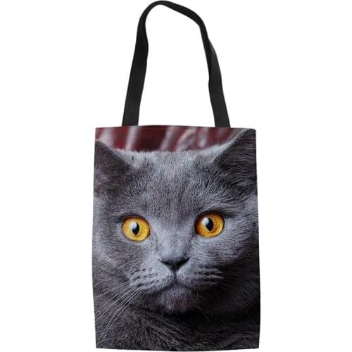 Canvas Tote Shoulder Bag for Teenage Girls Cute Cat Dog Summer Beach Bolsa Feminina Linen Reusable Shopping Bag Handbag