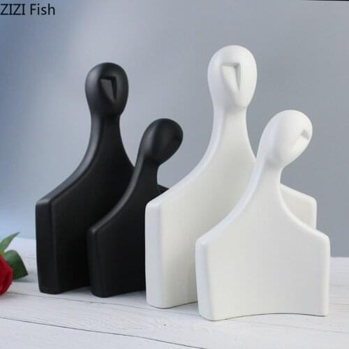 2 Pcs/set Ceramic Lovers Sculpture Modern Decor Ornaments Crafts Porcelain Figurines Couples Statue Living Room Decoration