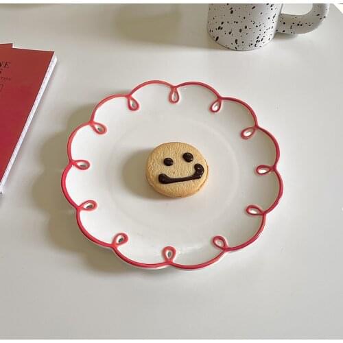 Ceramic Breakfast Dishes Flower Shaped Bread Salad Fruit Snack Dessert Plates Tray Household Tableware Plates Kitchen Utensils
