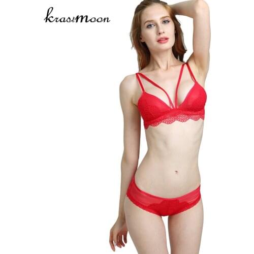 Sexy Lace Bra Set Deep V Underwire Push Up Bralette Brief Sets Sexy Lingerie Transparent Underwear Women Bra Panties Set BS53