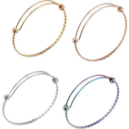 55-65MM Stainless Steel Rilver Rose Gold Rainbow Twisted Round Wire Bangle Wiring Charm Bracelet DIY Supplies 1900198