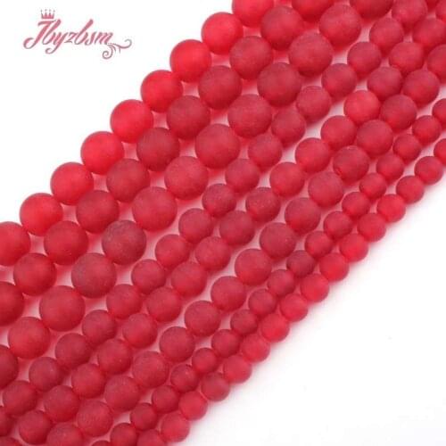 6,8,10mm Frost Matte Round Beads Ball Red Jades Stone Beads For DIY Necklace Bracelats Earring Jewelry Making 15" Free Shipping