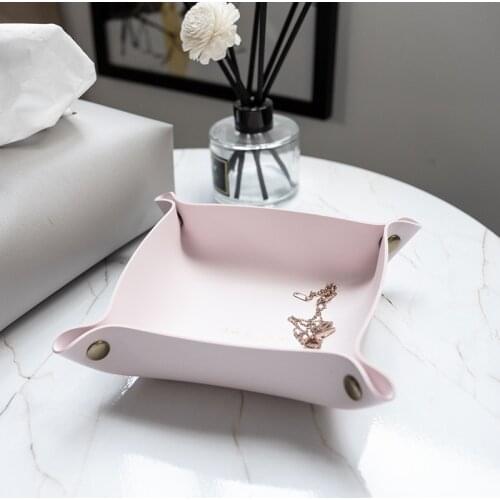 Fashion Leather storage box Desktop Storage tray organizer desktop leather organizer Key jewelry Cosmetic display Home Storage