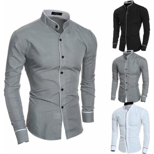 Meihuida Men Smart Casual Formal Shirt Blouses Long Sleeve Turn Down Collar Slim Pure Colors Solid Fit Business Shirts Tops