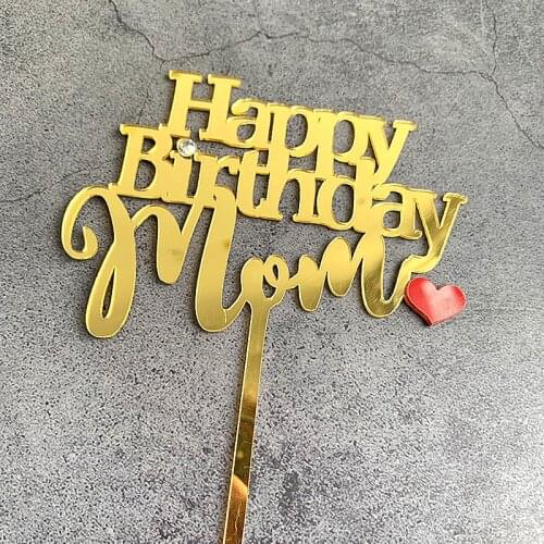 New Mother Father Happy Birthday Cake Topper Gold Mama Acrylic Cake Topper Flags For Mom Daddy Birthday Party Cake Decorations