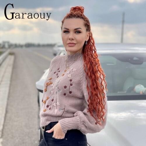 Garaouy 2021 New Women Autumn Winter Pullover Sweater Vintage Long Sleeve Pullover Flowers Beaded Knitted Sweater Jumpers ZA