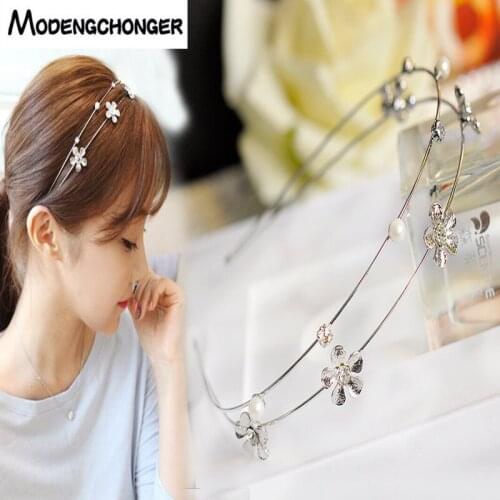 New Arrival For Women Sweet Hairbands Alloy Rhinestone Double Layer Hair Bezel Headband Hair Hoop Fashion Girl Hair Accessories