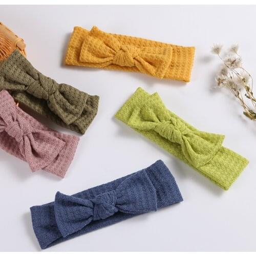 Baby girl solid color Bowknot headband children soft knitted Headwear for toddler child hairbow Spiral stripes elastic Christmas