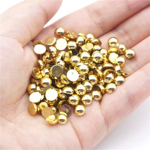 1000/500pcs 2-5mm and Mixed Size Gold AB Glue on ABS Imitation Half Round Pearls Resin Flatback Beads Craft Jewelry Making