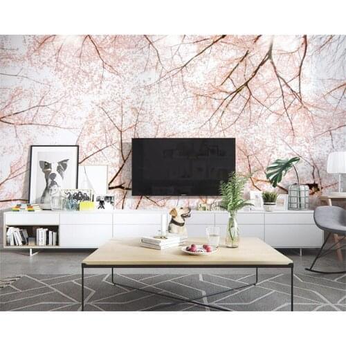 Beibehang Custom Wallpaper Home Decorative Fresco Nordic Wind Beautiful Sakura Trees Background Wallpaper Mural 3d wallpaper