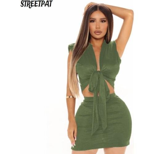 Plus Size Women Clothing Sleeveless Crop Top Mini Skirt Sets Club Outfits Summer Elastic Sexy V-Neck Bandage Two Piece Set
